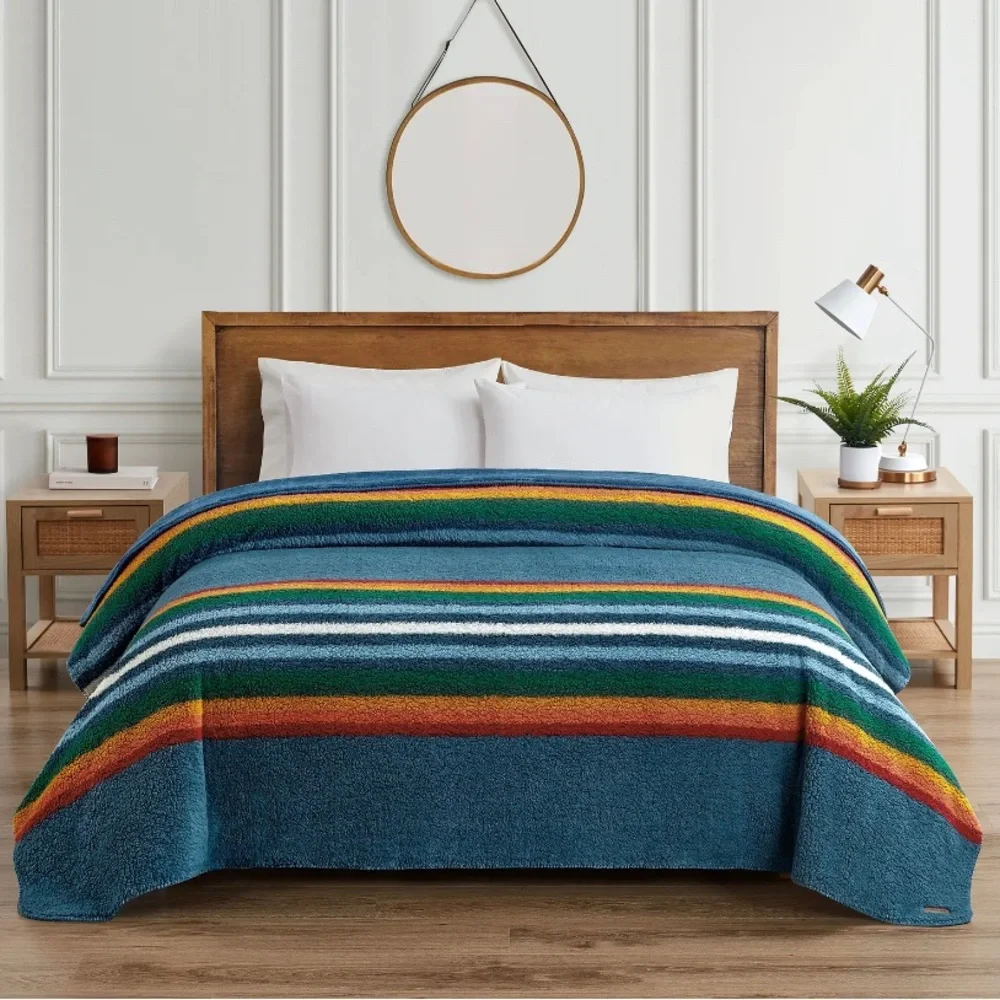 NEW Pendleton Sherpa Fleece Blanket King Serape Stripe 112x92